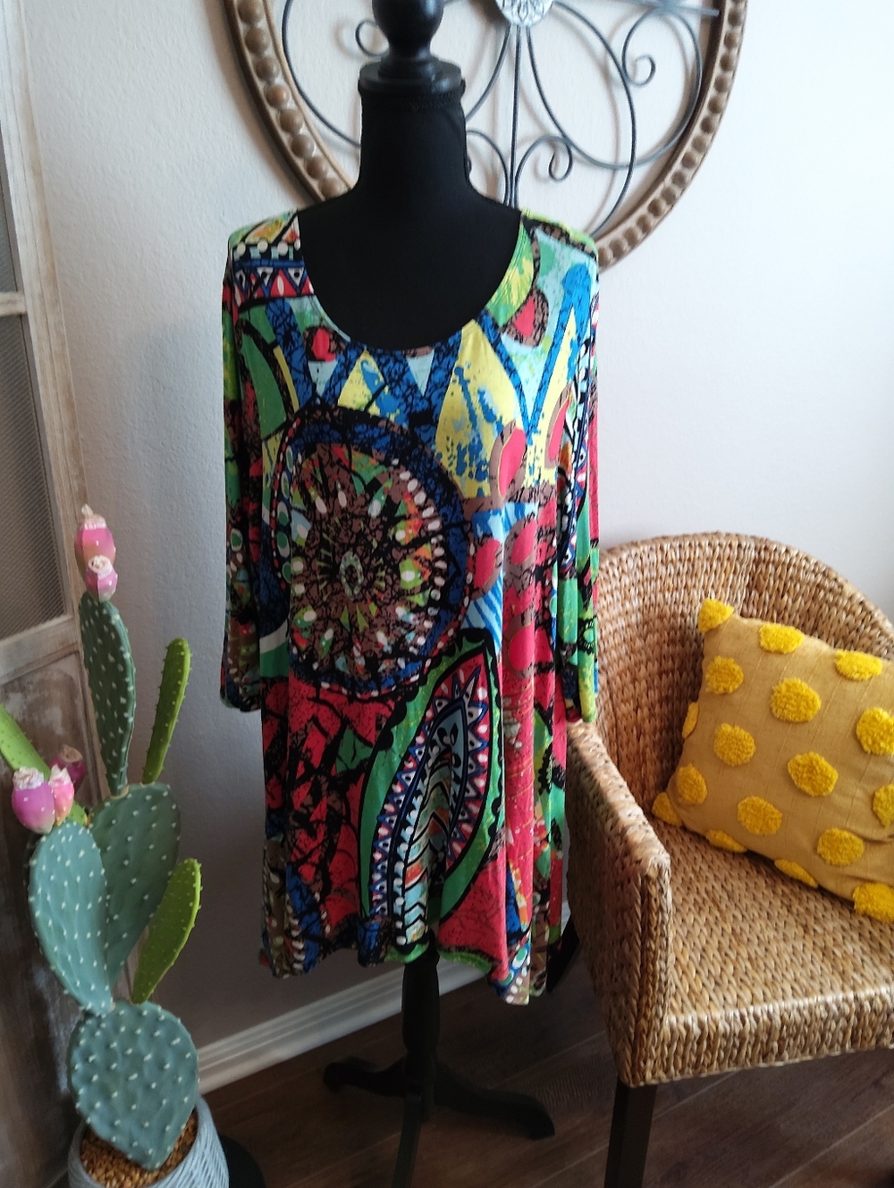 Multiples Blue Green Red Multicolor Scoop-Neck Tunic